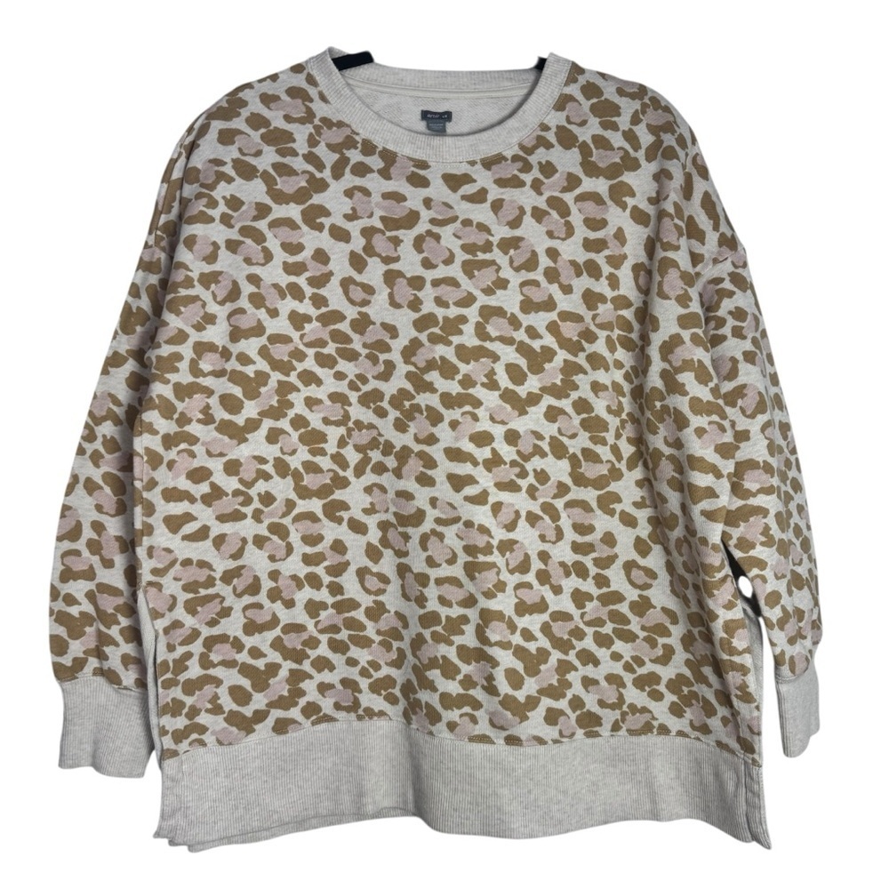 Aerie Leopard Print Medium Oversized Sweatshirt - Tan and Pink